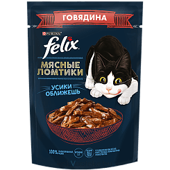 FELIX Мясные ломтики Корм консервированный полнорационный для взрослых кошек с говядиной, 75 гр