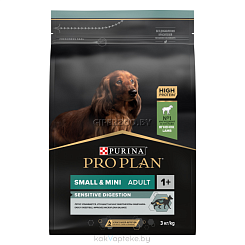 Pro Plan Корм сухой полнорац. для взр. собак мелк. и карл.пор.с чув.пищ.с высоким содерж ягненка 3 кг