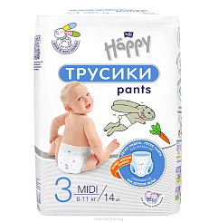 Bella Baby Happy MIDI Подгузники-трусики гигиенические для детей универсальные, 14 шт