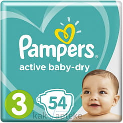 PAMPERS Active Baby-Dry Детские одноразовые подгузники (Midi 5-9 кг), 54 шт