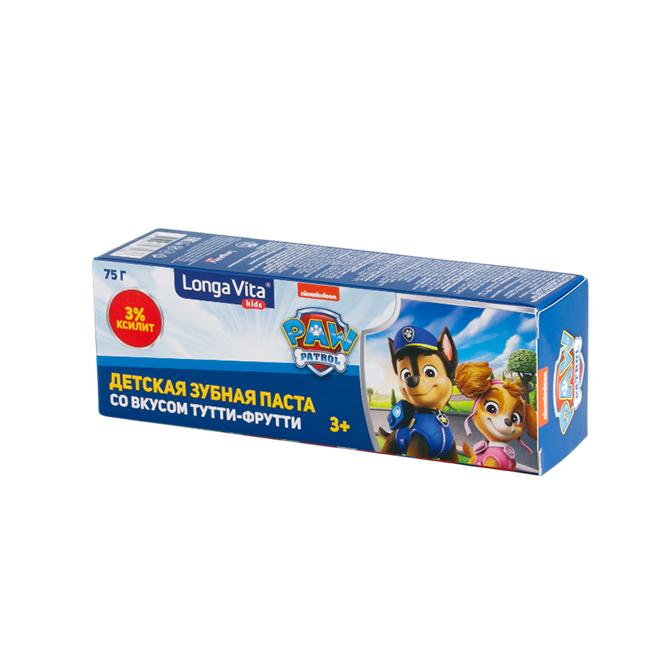 Longa Vita Детская проф.зубная паста Paw Patrol со вкусом Тутти-Фрутти, д/детей от 3-х лет, 75 г