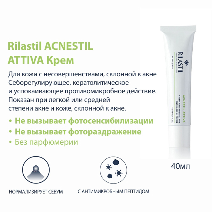 Rilastil ACNESTIL ATTIVA Крем для кожи с несовершенствами, склонной к акне, 40 мл