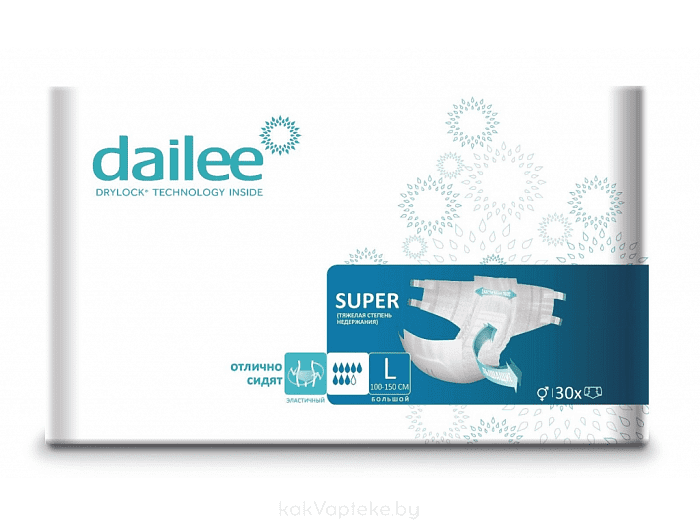 Dailee Подгузники для взрослых Large (3) (Super), 30 шт
