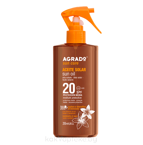 AGRADO Солнцезащитное масло для загара SPF20 / Sun Oil SPF20, 200 мл