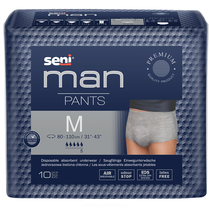SENI MAN PANTS Впитывающие трусы для мужчин в размере M (medium/средний) по 10 штук