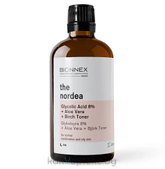 Bionnex THE NORDEA Тонер Гликолевая кислота 8 % + Алоэ вера + Экстракт листьев березы для нормальной, комбинированной и жирной кожи 100 мл