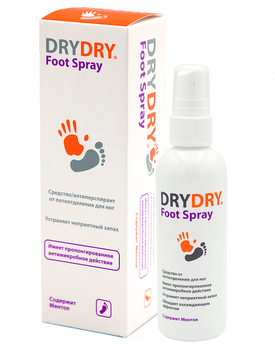 Антиперспирант/средство от потоотделения для ног "DRY DRY Foot Spray" с антимикробным действием 100мл.