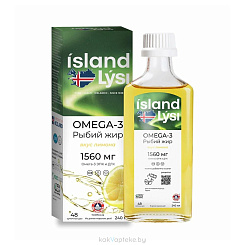 Lysi Омега-3 Рыбий жир со вкусом лимона, БАД жидкость во флаконе 240 мл