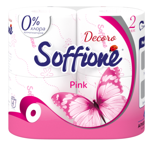 Soffione Бумага туалетная Decoro (Pink) 2сл 4шт, розовая