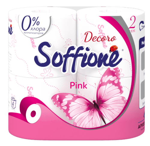 Soffione Бумага туалетная Decoro (Pink) 2сл 4шт, розовая