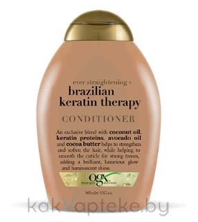 OGX Разглаживающий кондиционер для укрепления волос "Бразильский кератин", 385 мл