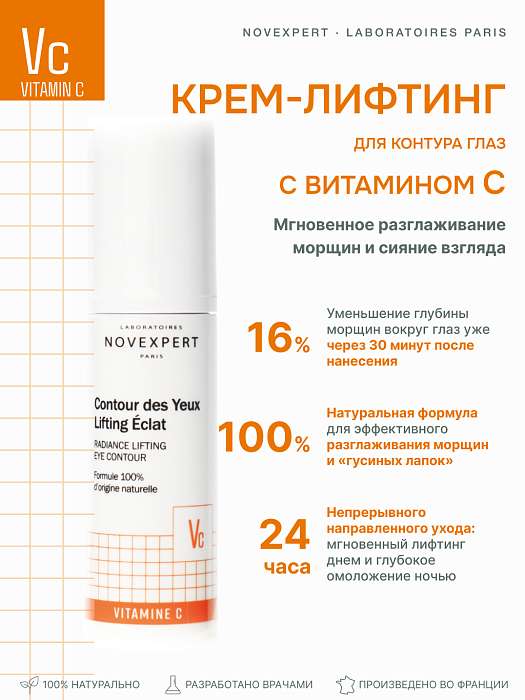 Novexpert Vitamin C Крем-лифтинг для кожи вокруг глаз с эффектом сияния, 15 мл