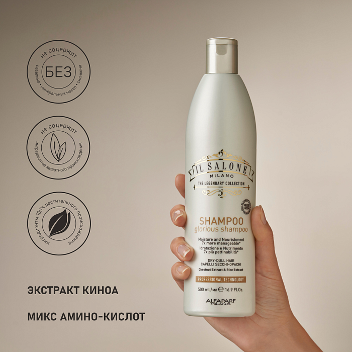 IL SALONE MILANO Glorious Шампунь увлажняющий для сухих и тусклых волос, 500 мл