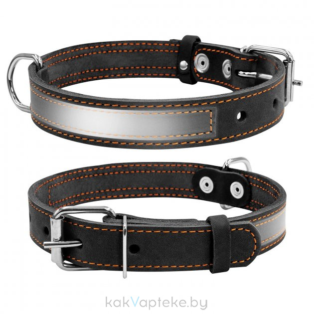 CoLLaR Ошейник  для собак,со светоотражающей лентой, ширина 25мм, длина 38-50см, чёрный