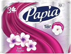 PAPIA бумага туалетная белая с ароматом и рисунком Балийский цветок трехслойная 12шт