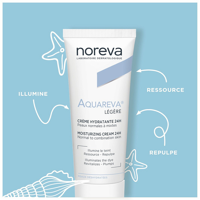 NOREVA АКВАРЕВА Увлажняющий крем для лица 24 ч, легкая текстура, 40 мл