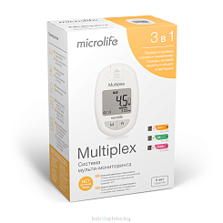 Система мульти-мониторинга Microlife Multiplex BGM700
 .Комплектация: Система, ланцетное устройство, 25 тест-полосок на глюкозу, 5 тест-полосок на мочевую кислоту, 2 тест-полоски на общий холестерин, 25 ланцетов