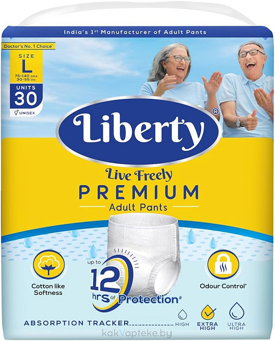Liberty Одноразовые взрослые подгузники (трусики) Premium Extra Large (XL) (объем талии 96-165 см), 30 шт