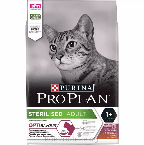 Pro Plan Корм сухой полнорационный для взрослых стерилизованных кошек и кастрированных котов, с высоким содержанием утки и с печенью, 3 кг