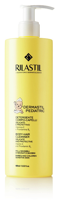 Rilastil DERMASTIL PEDIATRIC Деликатный очищающий защитный шампунь-гель для волос и тела для младенцев и детей, 400 мл