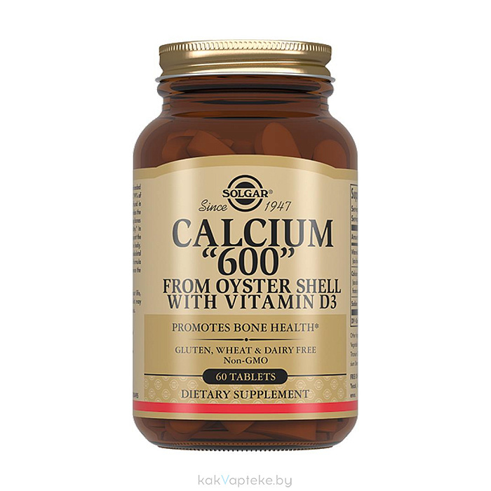 Solgar Кальций 600 из раковин устриц с витамином D3, БАД таблетки №60