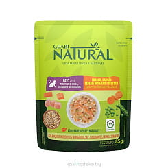 GUABI NATURAL Дополнительный консервированный влажный корм для кошек. Курица, лосось, цельное зерно и овощи, 85г