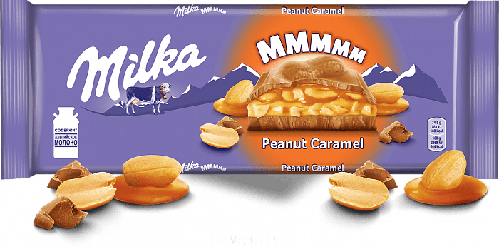 Милка Шоколад мол с карам нач с арахисом и с арахис нач с возд рисом и кусочками арахиса, 276 г