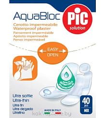 Пластырь Aquabloc водонепроницаемый с антибактериальной подушечкой, набор: 19х72, 25х72, 16х57, диаметр 22,5, № 40
