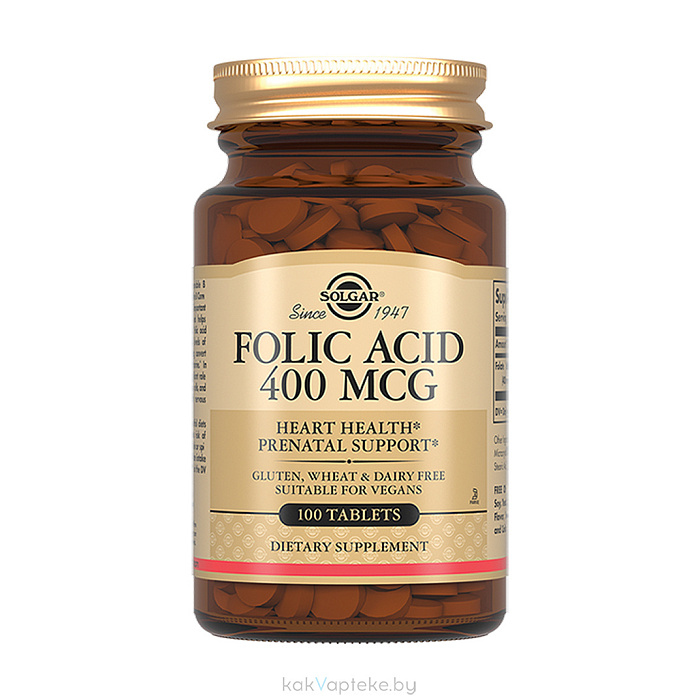 Solgar Фолиевая кислота 400 мкг, БАД таблетки №100