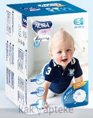 AURA baby Детские одноразовые подгузники ( 5XL, 11-25 кг), 12 шт