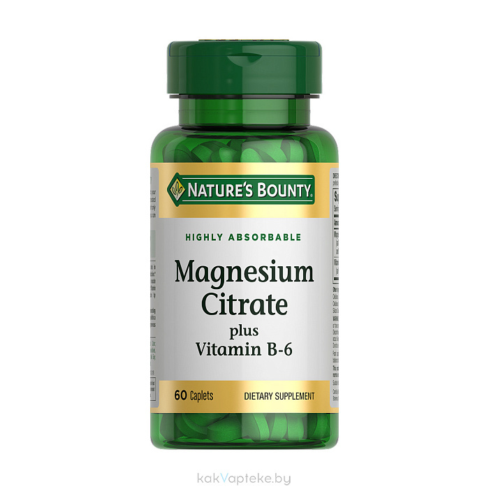 Nature's Bounty Цитрат магния с витамином В-6, БАД таблетки №60