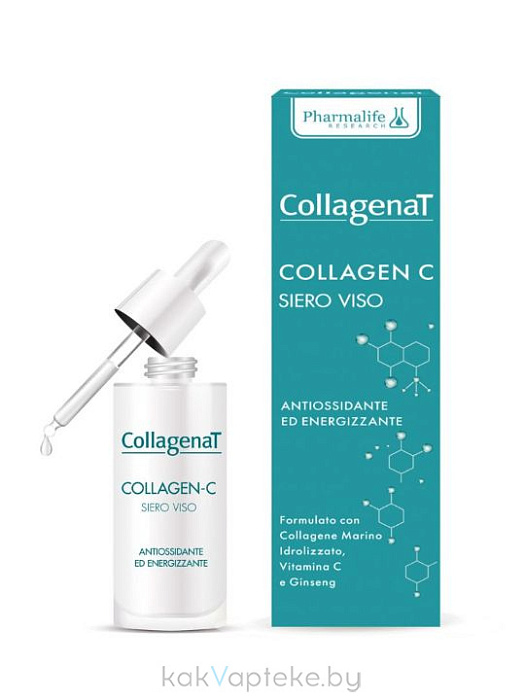 Pharmalife Research CollagenaT Сыворотка для лица антиокидантная тонизирующая с морским коллагеном, женьшенем и витамином C 30мл