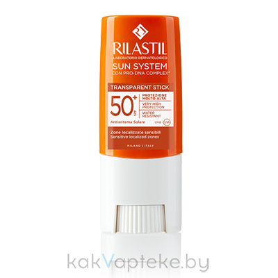 Rilastil SUN SYSTEM Прозрачный стик для чувствительных зон SPF50+, 8,5 мл