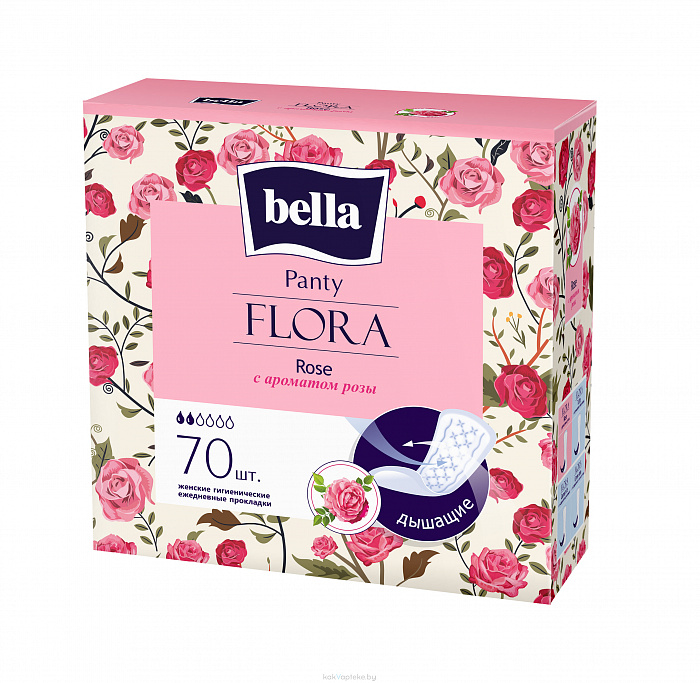 Bella Panty FLORA Rose Прокладки женские гигиенические ежедневные с ароматом розы 70 шт