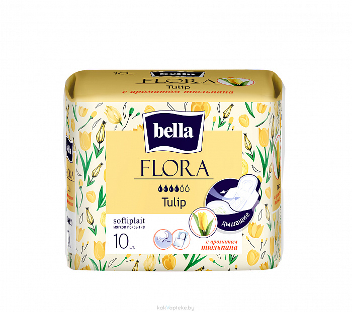 Bella FLORA Tulip Прокладки женские гигиенические впитывающие с ароматом тюльпана 10 шт