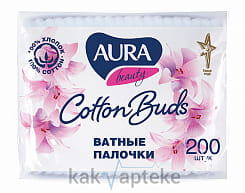 AURA beauty Ватные палочки (п/э пакет) , 200 шт