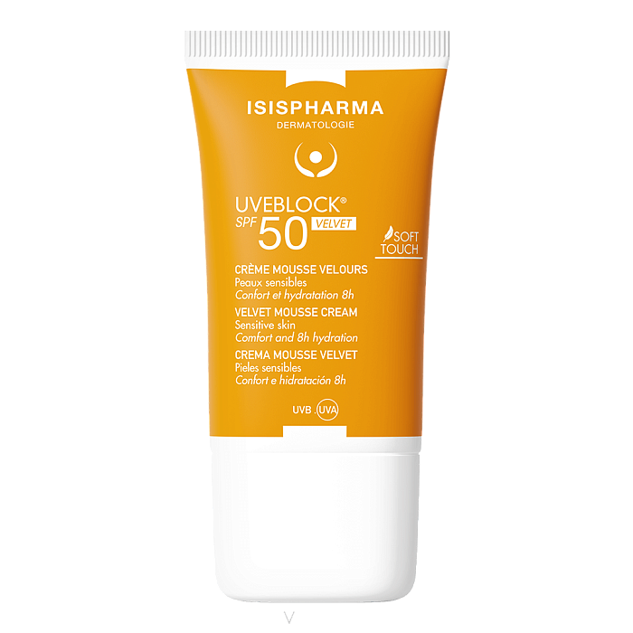 ISISPHARMA UVEBLOCK Velvet SPF 50 крем солнцезащитный с SPF 50 (семейная косметика, предназначенная в том числе для детей до 14 лет), 40мл