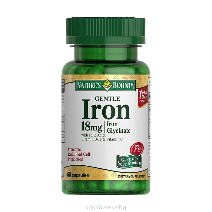 Nature's Bounty Легкодоступное железо 18 мг, БАД капсулы №60