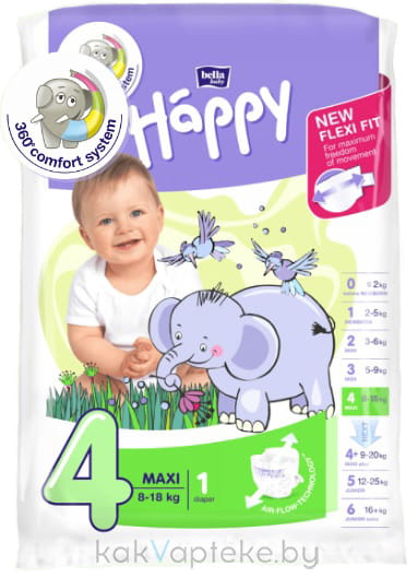 Bella Baby Happy Maxi Подгузники гигиенические для детей (Flexi Fit), 1 шт
