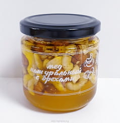 Мёд натуральный с орехами (ассорти) 0,240 кг. стекло