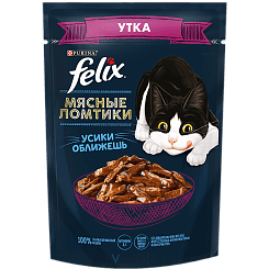 FELIX Мясные ломтики Корм консервированный полнорационный для взрослых кошек, с уткой,75 гр