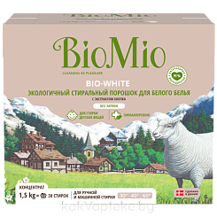 BioMio BIO-WHITE Экологичный стиральный порошок для белого белья с экстрактом хлопка БиоМио. Концентрат. Без запаха 1500 г